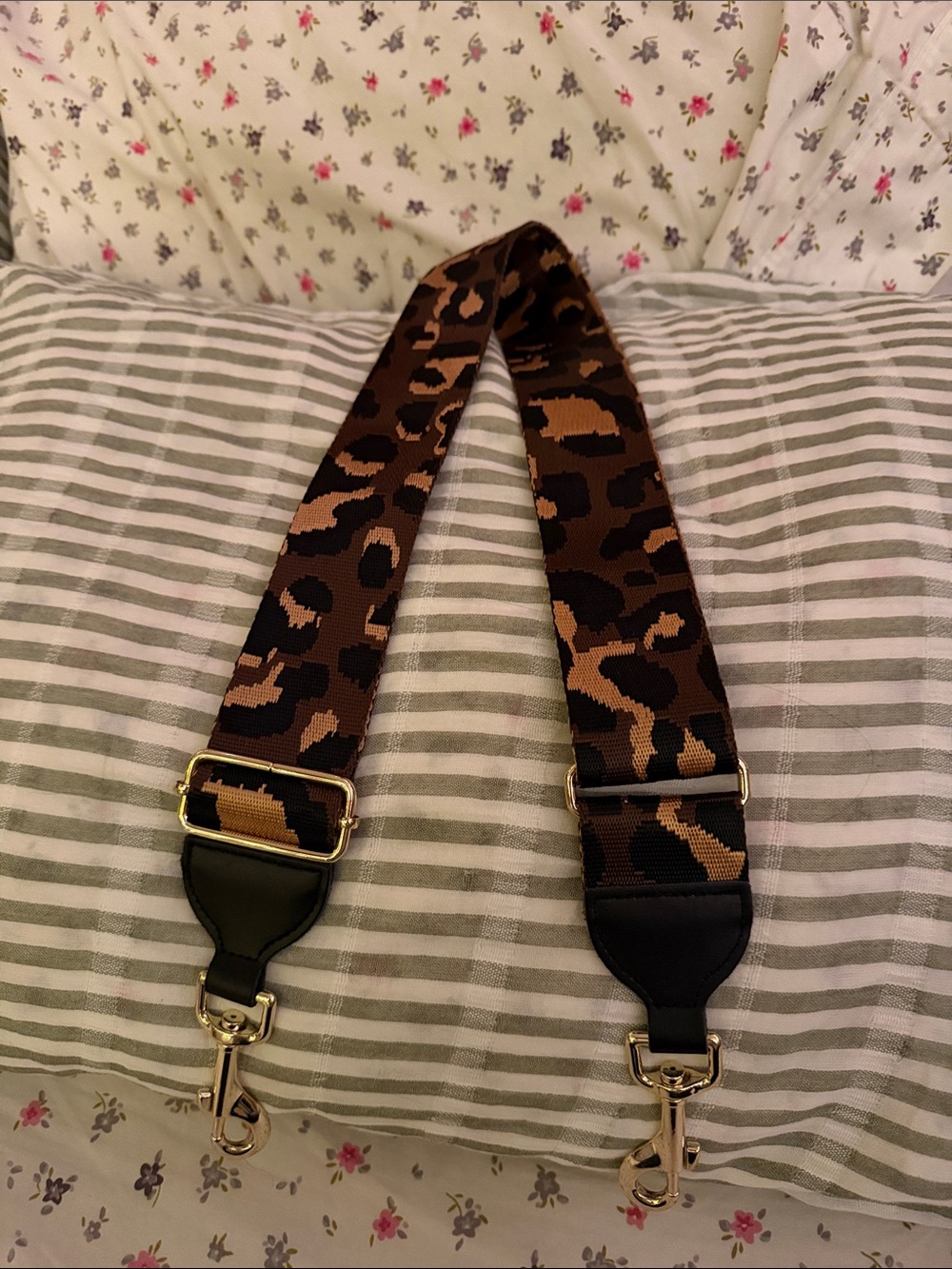 Adjustable Leopard Print Bag Strap in Brown and Black